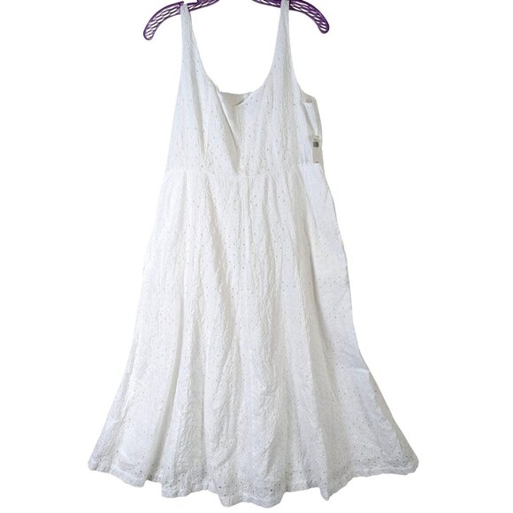 Old Navy size L Fit & Flare Eyelet Midi Dress White Elastic Back Sweetheart Flow - Picture 1 of 13